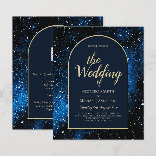 Papier BUDGET Starry Night Marine Blue Gold Wedding INVIT (Devant / Derrière)