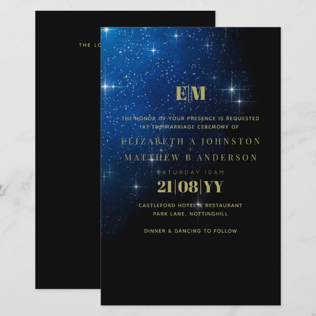 Papier BUDGET Starry Night Marine Gold A9 Mariage Invite (Devant / Derrière)
