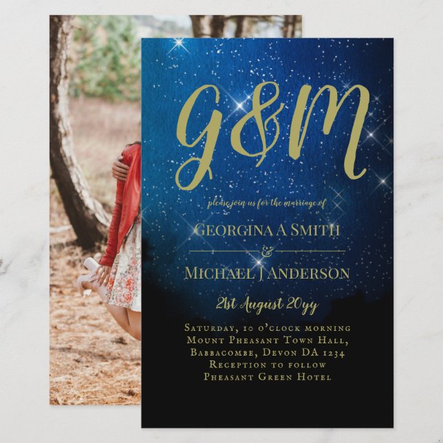 Papier BUDGET Starry Night Marine Gold A9 Mariage Invite (Devant / Derrière)