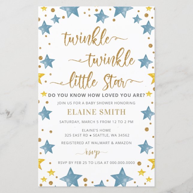 Papier Budget Stars Blue Boy Baby shower Invitation (Devant)