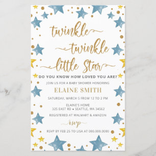 Papier Budget Stars Blue Boy Baby shower Invitation