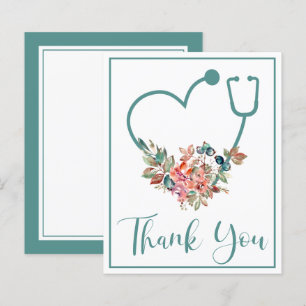 Papier BUDGET Stethoscope Floral Turquoise Merci cardiaqu