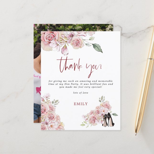 Papier Budget Stiletto Florals Photo Hen Party Merci (Devant/Arrière en situation)