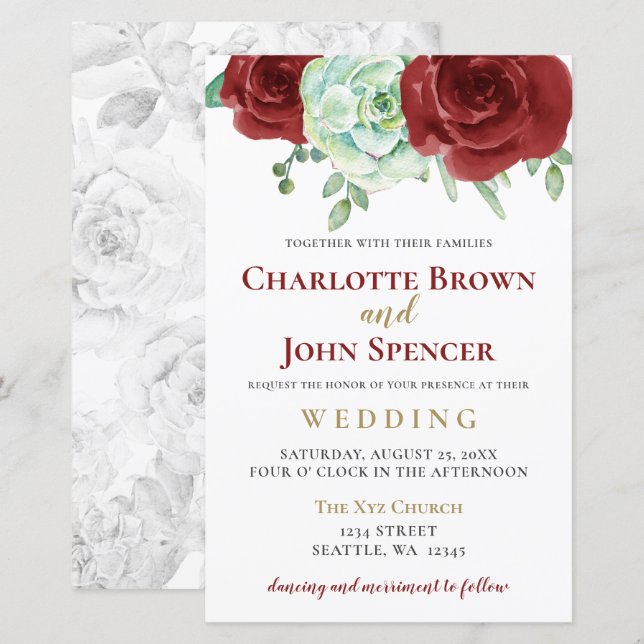 Papier Budget succulent faire-part de mariage bordeaux (Devant / Derrière)