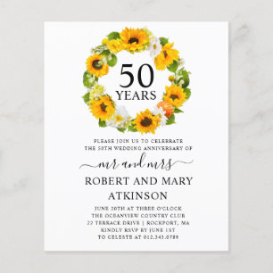 Papier Budget Sunflower 50e anniversaire Invitation