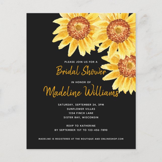 Papier Budget Sunflower Bridal Show Invitation Noir (Devant)