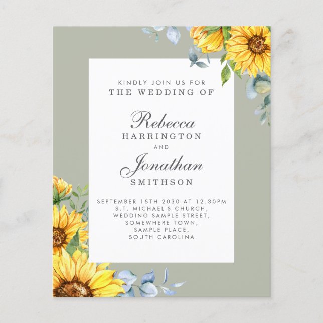 Papier Budget Sunflower Eucalyptus Faire-part de mariage (Devant)