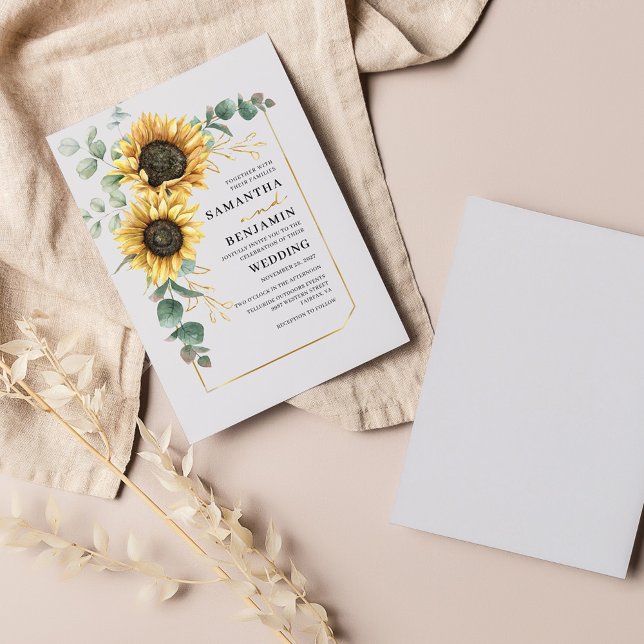 Papier Budget Sunflower Eucalyptus Faire-part de mariage (Créateur téléchargé)