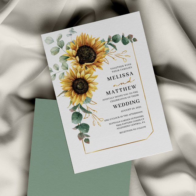 Papier Budget Sunflower Eucalyptus Faire-part de mariage (Watercolor Sunflower Eucalyptus Wedding Invitation)