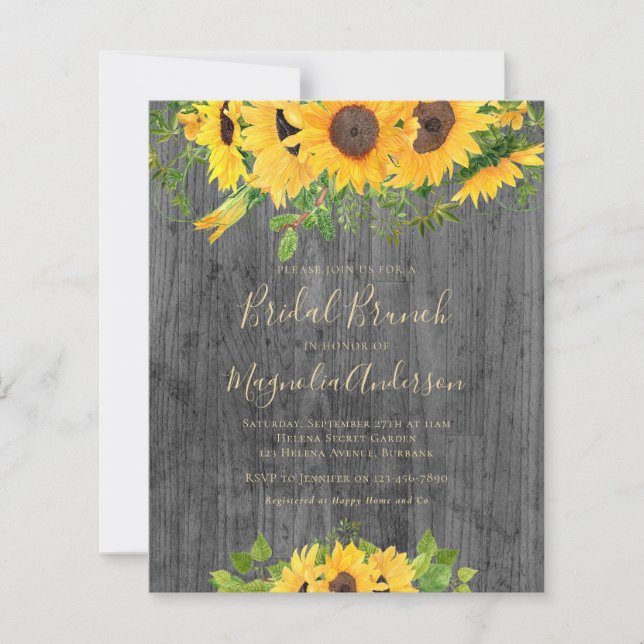 Papier Budget Sunflower Fête des mariées Brunch Invitatio (Devant)