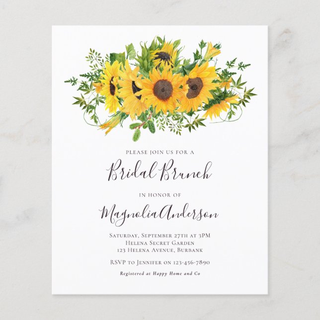 Papier Budget Sunflower Floral Bridal Brunch Invitation (Devant)