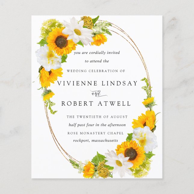 Papier Budget Sunflower Floral Russe Faire-part de mariag (Devant)