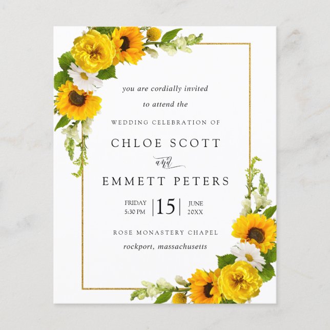 Papier Budget Sunflower Floral Russe Faire-part de mariag (Devant)