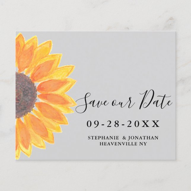 Papier Budget Sunflower Mariage Grey Économisez notre car (Devant)