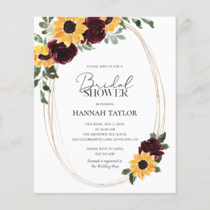 Papier Budget Sunflower Roses Invitation de douche nuptia