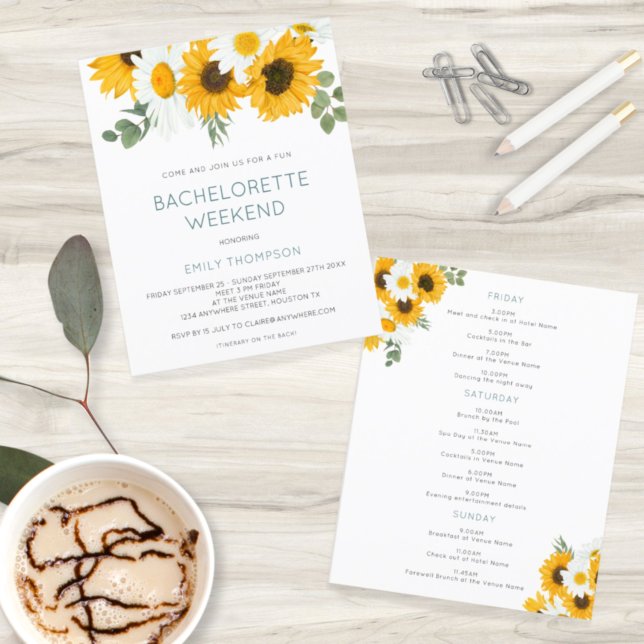 Papier Budget Sunflower Weekend Bachelorette Invitation (Créateur téléchargé)
