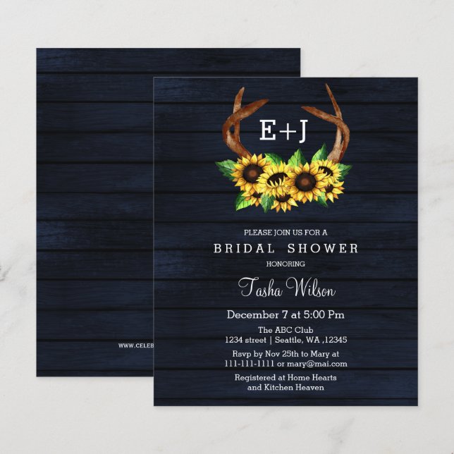 Papier Budget Sunflowers Antlers Bridal Shower Invitation (Devant / Derrière)