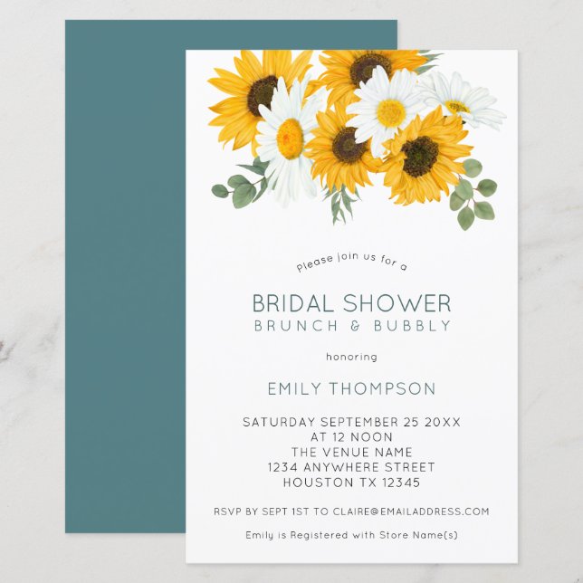 Papier Budget Sunflowers Brunch Invitation de la douche n (Devant / Derrière)