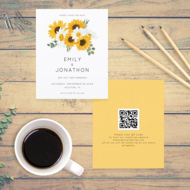 Papier Budget Sunflowers QR Code Jaune Enregistrer la dat (Créateur téléchargé)