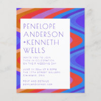 Budget Super Curvy Lines Blue Red Wedding Invitati