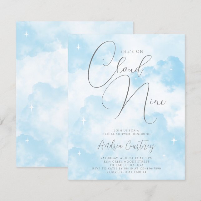 Papier Budget sur Cloud Nine Dreamy Blue Fête des mariées (Devant / Derrière)