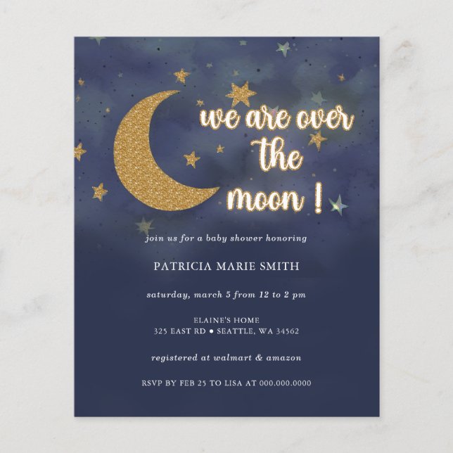 Papier Budget sur la lune Baby shower neutre entre les se (Devant)