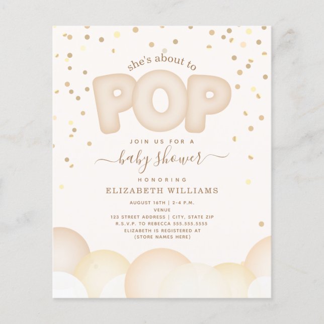 Papier Budget Sur Le Point De Pop Baby shower Invitation (Devant)
