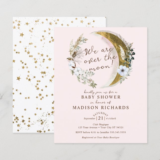 Papier Budget Sur L'Invitation Baby shower Boho De La Lun (Devant / Derrière)