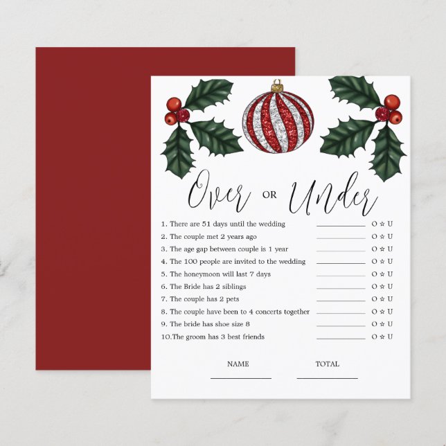 Papier Budget sur ou sous le jeu nuptial de Noël (Devant / Derrière)