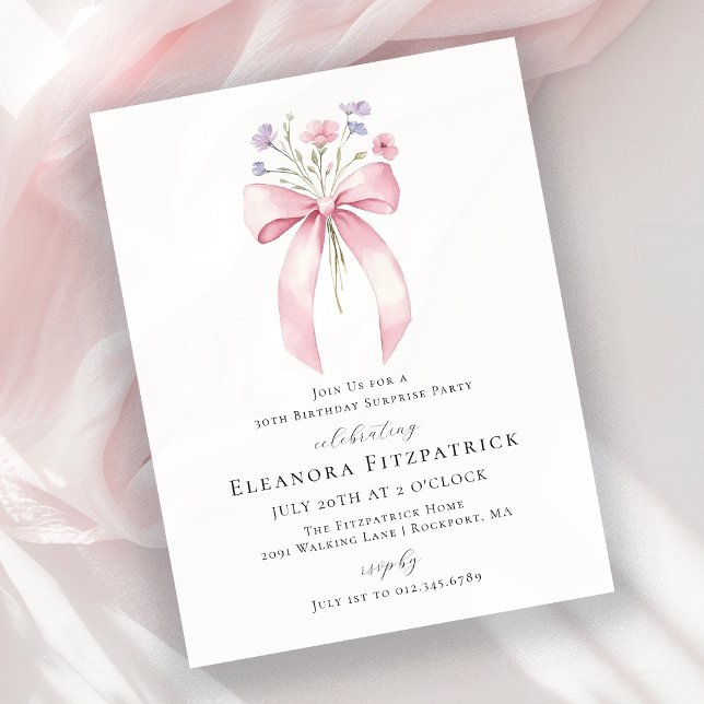 Papier BUDGET SURPRISE 30e anniversaire Pink Bow Invitati (Créateur téléchargé)