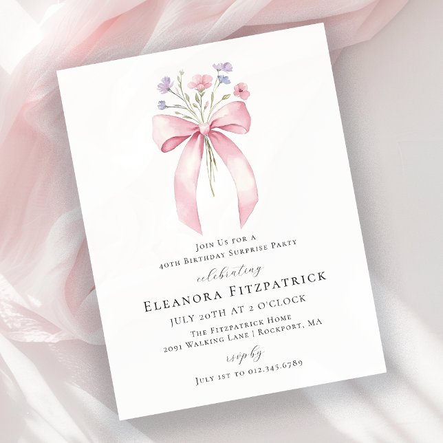 Papier BUDGET SURPRISE 40e anniversaire Invitation rose B (Créateur téléchargé)