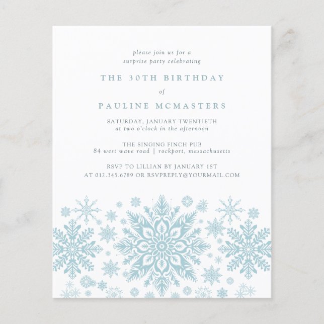 Papier BUDGET SURPRISE fête 30e anniversaire Snowflake (Devant)