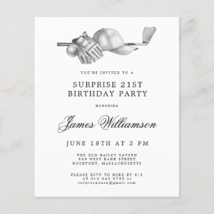 Papier BUDGET Surprise Golf 21e anniversaire Invitation