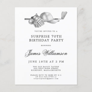 Papier BUDGET Surprise Golf 70e anniversaire Invitation