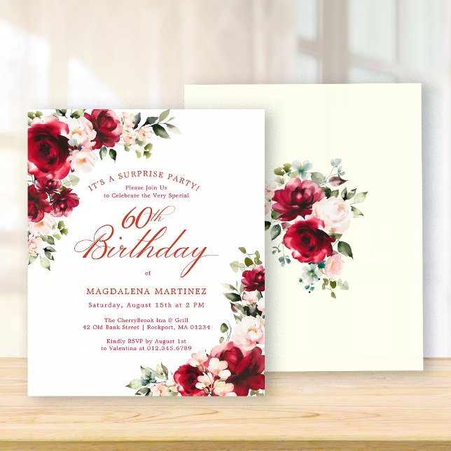 Papier BUDGET SURPRISE PARTY 60th Birthday Pink Red Rose (Créateur téléchargé)