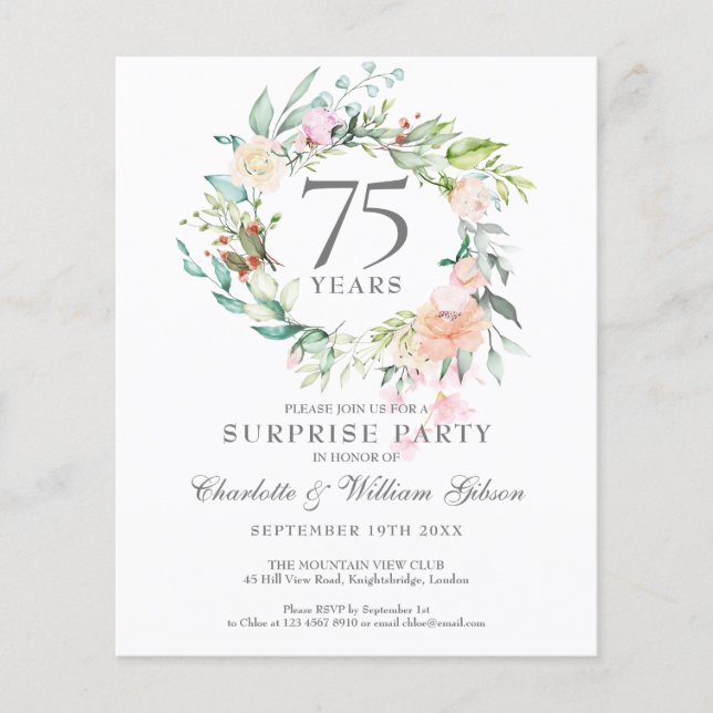 Papier Budget Surprise Party 75e anniversaire Invitation (Devant)