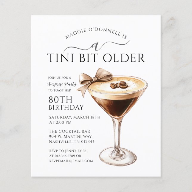 Papier BUDGET SURPRISE PARTY Tini Bit Older Martini 80e (Devant)