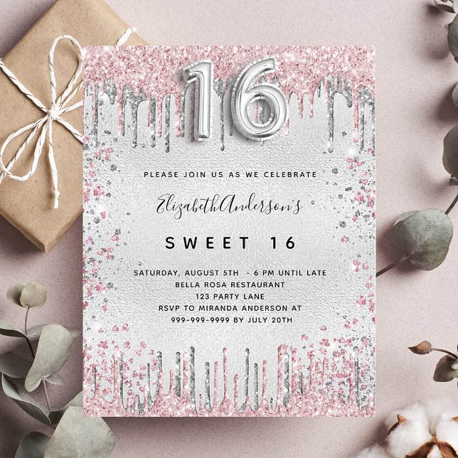 Papier Budget Sweet 16 ans argent rose parties scintillan (Créateur téléchargé)