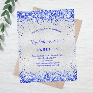 Papier Budget Sweet 16 argent royal bleu invitation