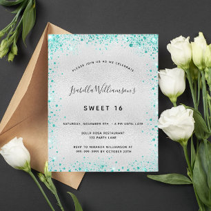 Papier Budget Sweet 16 argent turquoise parties scintilla