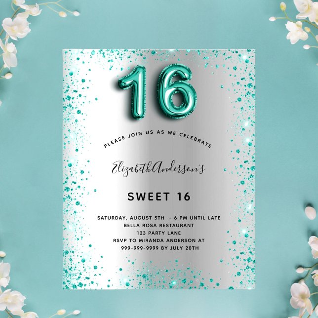 Papier Budget Sweet 16 argent turquoise parties scintilla (Créateur téléchargé)