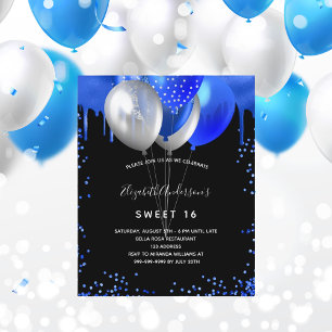 Papier Budget Sweet 16 black royal bleu invitation