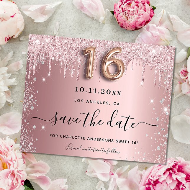 Papier Budget Sweet 16 blush rose argent enregistrer la d (Créateur téléchargé)