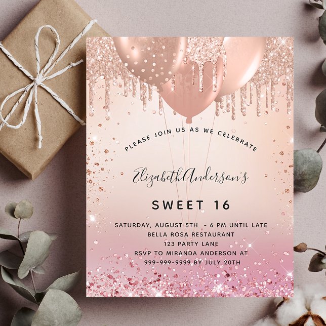 Papier Budget Sweet 16 blush rose rose rose invitation (Créateur téléchargé)
