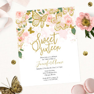 Papier Budget Sweet 16 Butterfly Invitation Blush Floral