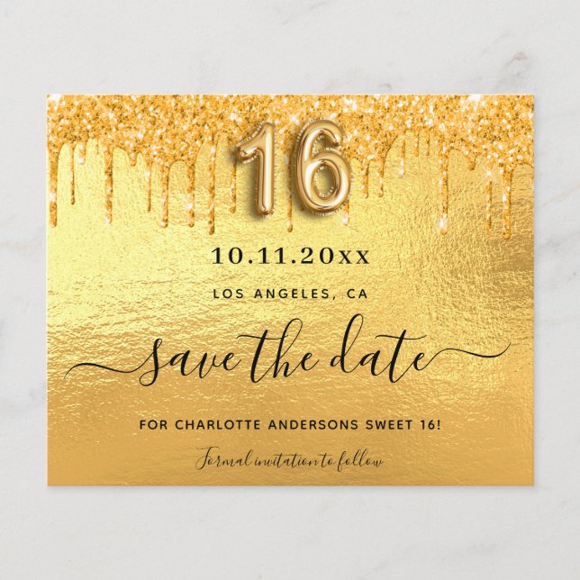Papier Budget Sweet 16 gouttes de parties scintillant or  (Devant)