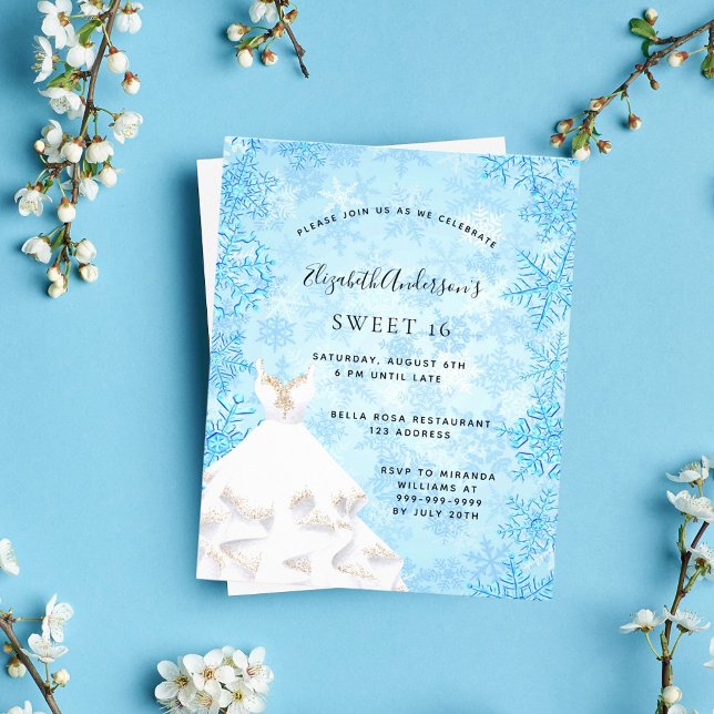 Papier Budget Sweet 16 hiver merveilleuse robe invitation (Créateur téléchargé)