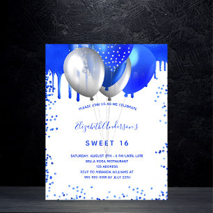 Papier Budget Sweet 16 invitation bleu royal blanc