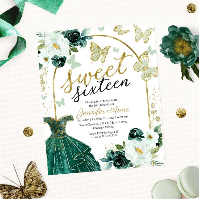 Papier Budget Sweet 16 Invitation Robe Florale Papillon (Créateur téléchargé)