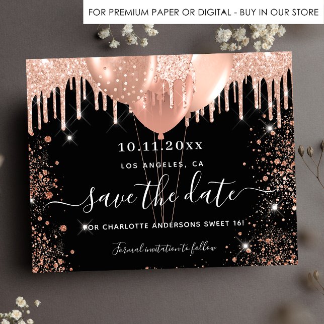 Papier Budget Sweet 16 noir rose or enregistrer la date (Créateur téléchargé)